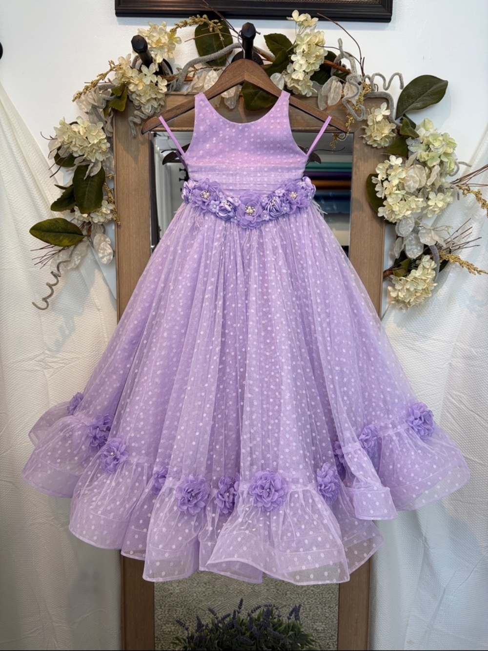 Bentley and lace Lavender Polka Dot Tulle Flower Girl Dress - Kids